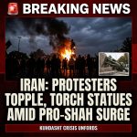 🚨BREAKING — IRAN: Kuhdasht protesters topple, torch regime statues amid pro-Shah surge