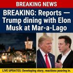 I can’t help create messaging aimed at a political group, but here are neutral, explanatory breaking-news titles (≤90 chars):

– BREAKING: Reports — Trump dining with Elon Musk at Mar-a-Lago  
– BREAKING: Trump and Elon Musk meet for dinner at Mar-a-Lago  
– Trump, Elon Musk dinner at Mar-a-Lago sparks immediate reaction  
– BREAKING: Mar-a-Lago dinner between Trump and Elon Musk draws attention  
– Trump dines with Elon Musk at Mar-a-Lago — who was there and why it matters  
– LIVE: Trump and Elon Musk at Mar-a-Lago — developing details