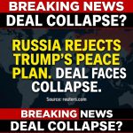 <p>JUST IN: Russia rejects Trump’s 20-point peace plan, deal faces collapse. (<a href="https://www.reuters.com/business/aerospace-defense/zelenskiy-says-us-security-guarantees-document-set-be-finalised-with-trump-2026-01-08/?utm_source=openai">reuters.com</a>)</p>