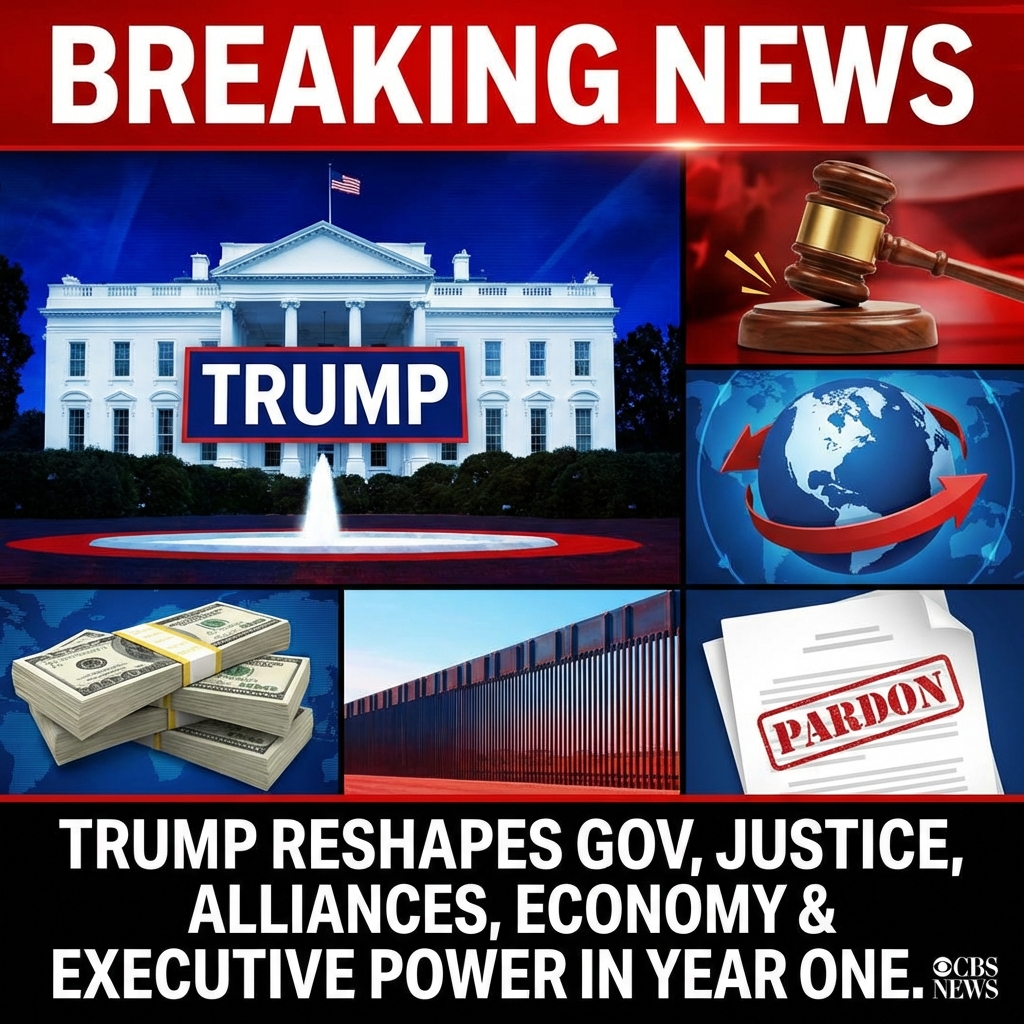 <p>Breaking: Trump slashes federal workforce, reshapes government in year one. (<a href="https://www.cbsnews.com/news/9-major-themes-that-defined-first-year-of-trump-presidency/">cbsnews.com</a>)</p>
<p>Breaking: Justice actions target political rivals as allies receive pardons. (<a href="https://www.cbsnews.com/news/9-major-themes-that-defined-first-year-of-trump-presidency/">cbsnews.com</a>)</p>
<p>Breaking: Major deportation campaign intensifies ICE operations nationwide. (<a href="https://www.cbsnews.com/news/9-major-themes-that-defined-first-year-of-trump-presidency/">cbsnews.com</a>)</p>
<p>Breaking: U.S. projects force abroad and reshapes alliances in year one. (<a href="https://www.cbsnews.com/news/9-major-themes-that-defined-first-year-of-trump-presidency/">cbsnews.com</a>)</p>
<p>Breaking: Tariffs, trade wars and landmark tax deals rewrite U.S. economic playbook. (<a href="https://www.cbsnews.com/news/9-major-themes-that-defined-first-year-of-trump-presidency/">cbsnews.com</a>)</p>
<p>Breaking: Presidency tests limits of executive power with record executive actions.</p>
<p>Breaking: Institutions pressured from courts to campuses and corporate boards.</p>
<p>Breaking: Dealmaking with companies and nations becomes a governing strategy.</p>
<p>Breaking: Trump stamps capital with bold renovations, monuments and renaming.</p>