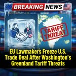 <p>EU Lawmakers Freeze U.S. Trade Deal After Washington’s Greenland Tariff Threats
Sources: (<a href="https://www.forbes.com/sites/zacharyfolk/2026/01/21/europe-halts-us-trade-deal-over-trumps-greenland-threats/?utm_source=openai">forbes.com</a>)</p>