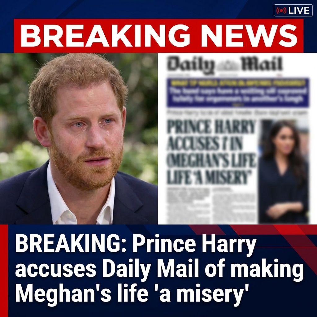 Here are five viral, breaking-news style titles (≤90 chars, no hashtags):

1. Breaking: Harry in tears says Daily Mail made Meghan’s life ‘a misery’  
2. Prince Harry emotional: ‘Daily Mail made Meghan’s life a misery,’ he says  
3. Tearful Harry accuses Daily Mail of making Meghan’s life ‘a misery’  
4. Tearful Prince Harry: Daily Mail ‘made Meghan’s life a misery,’ he warns  
5. Harry visibly emotional as he says Daily Mail turned Meghan’s life into ‘a misery’  

Want shorter or punchier variants?