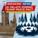 <p>Breaking: UK holds off joining Trump’s Board of Peace amid Putin concerns. (<a href="https://www.theguardian.com/politics/2026/jan/22/uk-not-ready-sign-trump-board-of-peace-treaty-yvette-cooper?utm_source=openai">theguardian.com</a>)</p>