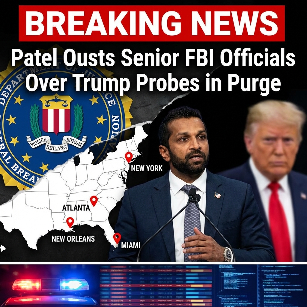 <p>FBI Director Kash Patel has ousted multiple senior FBI officials accused of weaponizing the bureau against President Donald Trump, removing leaders tied to high‑profile probes. (<a href="https://www.washingtonpost.com/national-security/2025/08/07/trump-fbi-patel-dismissals-jan6/?utm_source=openai">washingtonpost.com</a>) Impacted field offices include New York, Atlanta, New Orleans, and Miami. (<a href="https://www.thedailybeast.com/keystone-kash-launches-revenge-purge-against-fbi-agents-who-investigated-trump/?utm_source=openai">thedailybeast.com</a>) Patel disbanded the Washington Field Office’s CR‑15 public‑corruption team and cited the “Arctic Frost” inquiry into alleged 2020 election interference. (<a href="https://en.wikipedia.org/wiki/Arctic_Frost_investigation?utm_source=openai">en.wikipedia.org</a>) Several ousted agents and supervisors have filed a federal lawsuit alleging the firings were politically motivated and retaliatory. (<a href="https://www.pbs.org/newshour/politics/fired-fbi-officials-sue-patel-claiming-he-bowed-to-trumps-campaign-of-retribution?utm_source=openai">pbs.org</a>) The moves follow broader dismissals tied to January‑6 and Mar‑a‑Lago matters, drawing criticism that the purges politicize the FBI even as Patel frames them as accountability. (<a href="https://www.cnbc.com/2025/01/31/trump-administration-forces-out-multiple-senior-fbi-officials.html?utm_source=openai">cnbc.com</a>)</p>