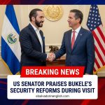 <p>President Nayib Bukele met with U.S. Senator Bernie Moreno during an official visit to El Salvador, where Moreno hailed Bukele’s security reforms and urged U.S. lawmakers to study his approach. Moreno praised Bukele for removing criminal leaders from the streets, criticized IMF statements on Salvadoran finances, and called the president a model ally for the West. Supporters point to Bukele’s 2022–25 state-of-emergency crackdown that resulted in tens of thousands of arrests and a fall in homicides, while critics warn his removal of judges and concentration of power undermines judicial independence. The meeting underscores growing U.S.–El Salvador ties amid controversy today. (<a href="https://elsalvadorinenglish.com/2026/01/22/u-s-senator-bernie-moreno-applauds-president-bukeles-leadership-during-el-salvador-visit/?utm_source=openai">elsalvadorinenglish.com</a>)</p>