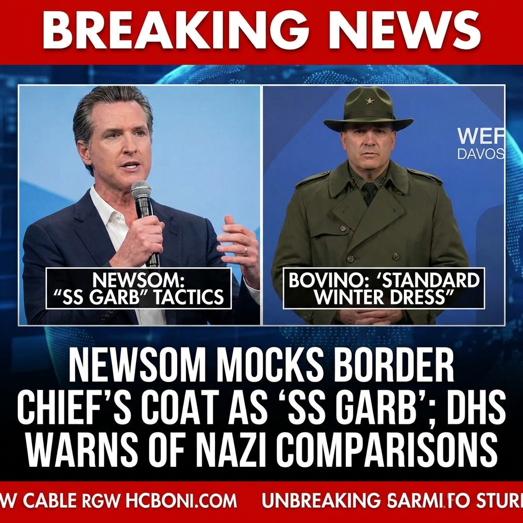 <p>On Jan. 22, 2026 at the World Economic Forum in Davos, California Governor Gavin Newsom mocked Border Patrol commander Greg Bovino, saying he looked as if he “literally went on eBay and purchased SS garb” and calling federal immigration tactics a “private army” of masked men. Bovino pushed back on Jan. 23 on NewsNation, saying the olive-green trench coat is standard Border Patrol winter dress he bought around 1999 and has worn publicly for decades. The Department of Homeland Security echoed that claim and warned comparisons to Nazism are dangerous. The spat has reignited debate over immigration enforcement and symbolism. (<a href="https://www.newsweek.com/border-patrol-chief-bovino-reacts-newsom-ss-coat-comment-11409283?utm_source=openai">newsweek.com</a>)</p>