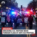 Breaking: Anti‑ICE rioters are waving foreign flags in the streets of Washington, D.C. Demonstrators carried non‑U.S. banners and chanted as they moved through downtown, footage circulating online shows tense scenes. The rally centered on opposition to U.S. Immigration and Customs Enforcement, while some attendees and commentators demanded protection for the agency with slogans like “PROTECT ICE AT ALL COSTS.” Counterprotesters and bystanders responded vocally. Reports remain preliminary; official statements, arrests, and details about organizers, turnout, and specific flags displayed were not immediately confirmed. Authorities may issue updates as investigations and coverage continue. Please follow local outlets for verified updates soon.