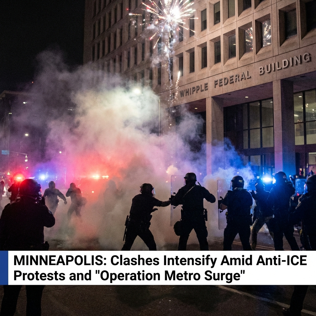 <p>On January 24, 2026, clashes in Minneapolis intensified as anti‑ICE demonstrators confronted federal agents deployed under “Operation Metro Surge.” Videos and eyewitnesses show crowds swarming officers outside the Whipple Federal Building, throwing fireworks, smashing vehicle windows and attempting to pry open government SUVs; federal agents responded with tear gas, rubber bullets and crowd-control tactics. The tensions followed the fatal shooting of Alex Pretti by Border Patrol on January 24, which protesters dispute and which sparked nationwide vigils and legal actions. Minnesota officials and unions have demanded investigations and withdrawal of federal forces as unrest and doxxing of agents continued online. (<a href="https://www.washingtonpost.com/nation/2026/01/24/federal-agents-minneapolis-shooting-investigation/?utm_source=openai">washingtonpost.com</a>)</p>