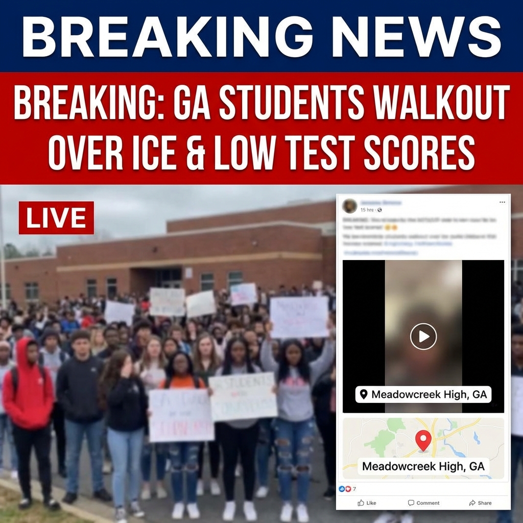 <p>Students at Meadowcreek High School in Norcross, Georgia staged a walkout on January 23, 2026 to protest U.S. Immigration and Customs Enforcement (ICE) operations, joining wider anti‑ICE student actions nationwide. Demonstrators gathered outside campus during instructional hours, drawing local attention and social‑media coverage; reports show school and county responses varied, with some accounts saying teachers supervised for safety. Meadowcreek’s recent state test results show about 20% proficiency in both reading and math versus Georgia averages near 40% and 39%, figures critics cited to question priorities. Coverage includes social posts, video clips, and local accounts of the action on Friday morning. (<a href="https://news.meaww.com/video/student-protest-erupts-as-meadowcreek-high-school-walks-out-over-ice?utm_source=openai">news.meaww.com</a>)</p>