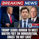 Breaking: President Trump announced he has spoken with Minneapolis Mayor Jacob Frey and said Immigration and Customs enforcement official Tom Homan will meet with Frey tomorrow to discuss immigration and city cooperation. Trump urged not to “cave” and highlighted public support for aggressive deportation policies, writing in all caps that “DO NOT CAVE, PRESIDENT TRUMP! WE THE PEOPLE VOTED FOR MASS DEPORTATIONS!” Frey has previously resisted federal immigration enforcement; Homan is a former acting ICE director. The administration framed the talks as a step toward resolving disputes over local immigration enforcement and public safety, and next steps remain officially unclear.