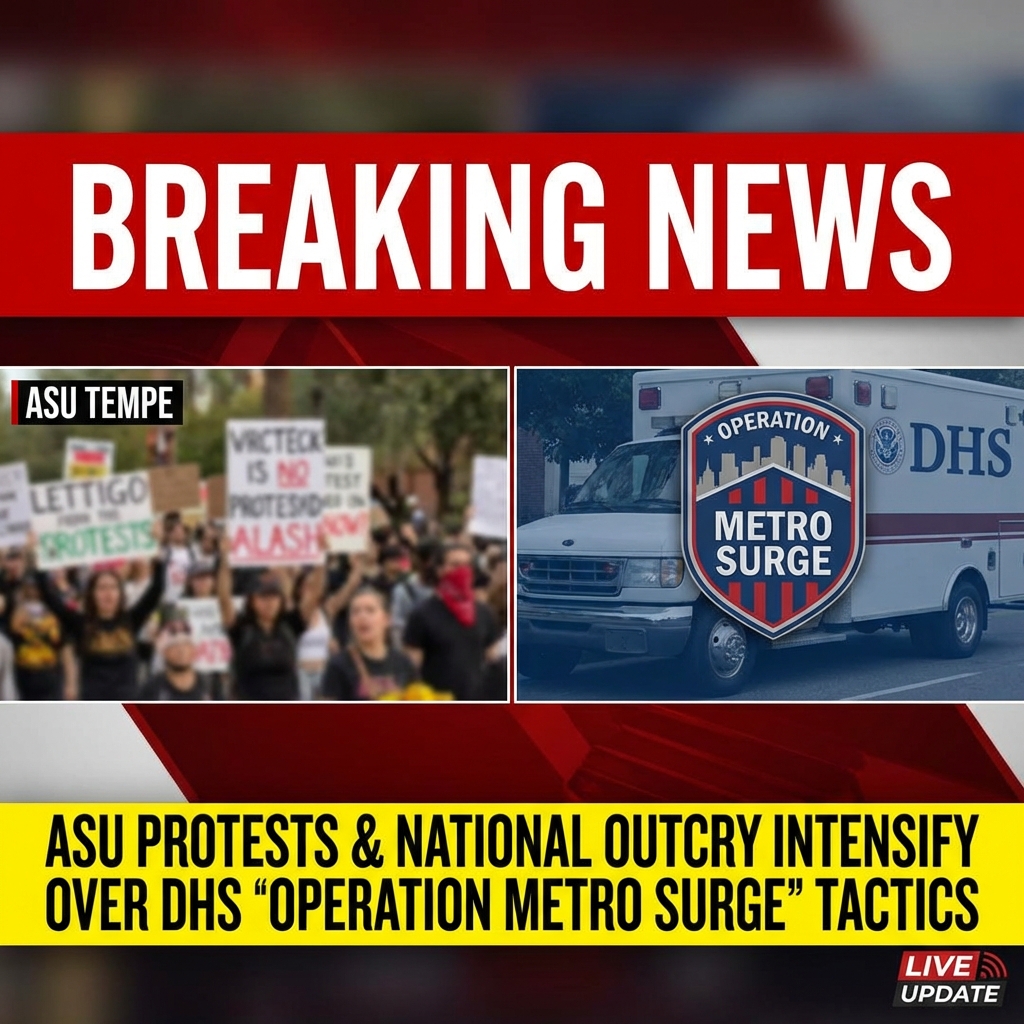 <p>Reports of federal immigration enforcement activity in Arizona triggered student-led protests at Arizona State University’s Tempe campus on January 20, 2026, where hundreds marched against ICE presence. (<a href="https://www.statepress.com/article/2026/01/politics-jan-20-protests-2026-ice">statepress.com</a>) Nationally, the administration’s Operation Metro Surge deployed thousands of DHS and ICE agents to Minnesota, provoking sustained demonstrations after the fatal shootings of Renée Good and Alex Pretti and widespread criticism of aggressive tactics. (<a href="https://en.wikipedia.org/wiki/Operation_Metro_Surge?utm_source=openai">en.wikipedia.org</a>) Organizers and campus groups called for sanctuary policies and protection for undocumented students, while DHS defended the operations as targeting criminals. (<a href="https://www.statepress.com/article/2026/01/politics-jan-20-protests-2026-ice">statepress.com</a>) The confrontations have intensified national debate over enforcement methods, civil liberties, and federal–state authority, and calls for oversight.</p>