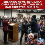<p>On January 27, 2026, Rep. Ilhan Omar was sprayed with an unknown liquid during a Minneapolis town hall after she urged abolition of ICE and called for Homeland Security Secretary Kristi Noem’s resignation. Video shows a man rush the lectern and use a syringe to spray a dark, vinegar‑smelling substance; security subdued and Minneapolis police arrested him on third‑degree assault charges. Omar, who was checked by medical staff, continued the meeting and said she was OK. The attack, captured publicly, prompted bipartisan condemnation and renewed concern about violent threats against lawmakers amid heated political rhetoric, and calls for accountability now. (<a href="https://www.aljazeera.com/news/2026/1/28/minnesota-representative-ilhan-omar-attacked-during-town-hall-meeting?utm_source=openai">aljazeera.com</a>)</p>