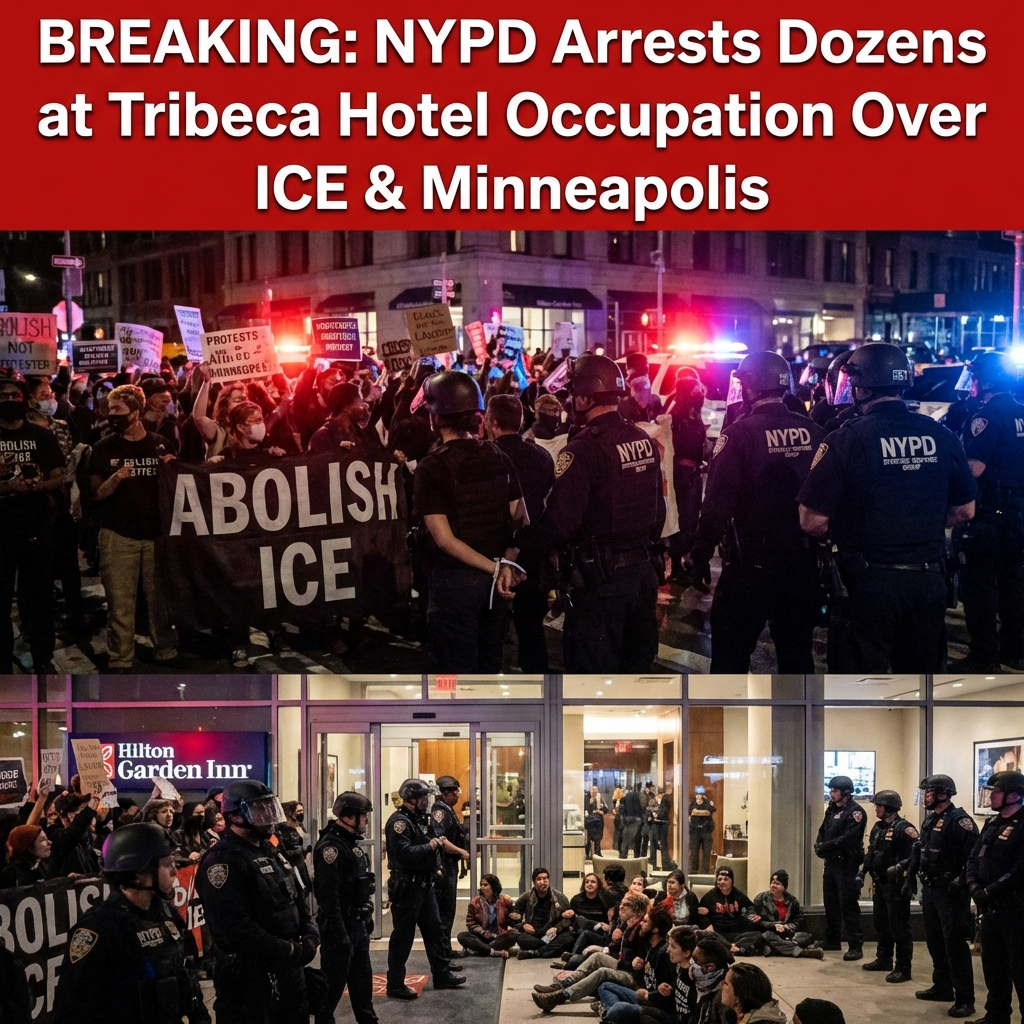 <p>On January 27, 2026, dozens of demonstrators occupied the lobby of the Hilton Garden Inn in Tribeca, Manhattan, around 6 p.m., protesting the alleged presence of federal immigration officers and recent deadly encounters in Minneapolis. Police ordered the crowd to disperse and, after 45 minutes, the NYPD’s Strategic Response Group arrested those who remained; sources report between 40 and 66 people were taken into custody. Witnesses said hundreds had gathered inside and outside the hotel chanting against ICE. Hilton declined immediate comment, and the Department of Homeland Security said it would not disclose whether agents were staying at the property. (<a href="https://abcnews.go.com/US/wireStory/dozens-protesters-arrested-hotel-manhattan-sit-immigration-crackdown-129621065?utm_source=openai">abcnews.go.com</a>)</p>