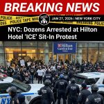 <p>On January 27, 2026, more than 100 New Yorkers staged a sit‑in occupying the lobby of the Hilton Garden Inn in Tribeca, accusing the hotel of housing ICE agents and demanding it stop accommodating federal immigration officers. (<a href="https://apnews.com/article/eae099c947774131d7560a05abd2e851?utm_source=openai">apnews.com</a>) Protesters chanted, wore “Hilton houses ICE” shirts and refused police orders to disperse, prompting the NYPD’s Strategic Response Group to arrest dozens — reports cite about 65 people taken into custody. (<a href="https://www.amny.com/police-fire/anti-ice-protesters-arrested-hilton-protest-manhattan/?utm_source=openai">amny.com</a>) Hilton and federal authorities declined to confirm whether agents were staying at the site. (<a href="https://abcnews.go.com/US/wireStory/dozens-protesters-arrested-hotel-manhattan-sit-immigration-crackdown-129621065?utm_source=openai">abcnews.go.com</a>) The action follows nationwide outrage over recent federal immigration operations and deadly encounters in Minneapolis, fueling similar demonstrations in cities. (<a href="https://www.theguardian.com/us-news/2026/jan/26/minnesota-minneapolis-ice-hotel-protests?utm_source=openai">theguardian.com</a>)</p>