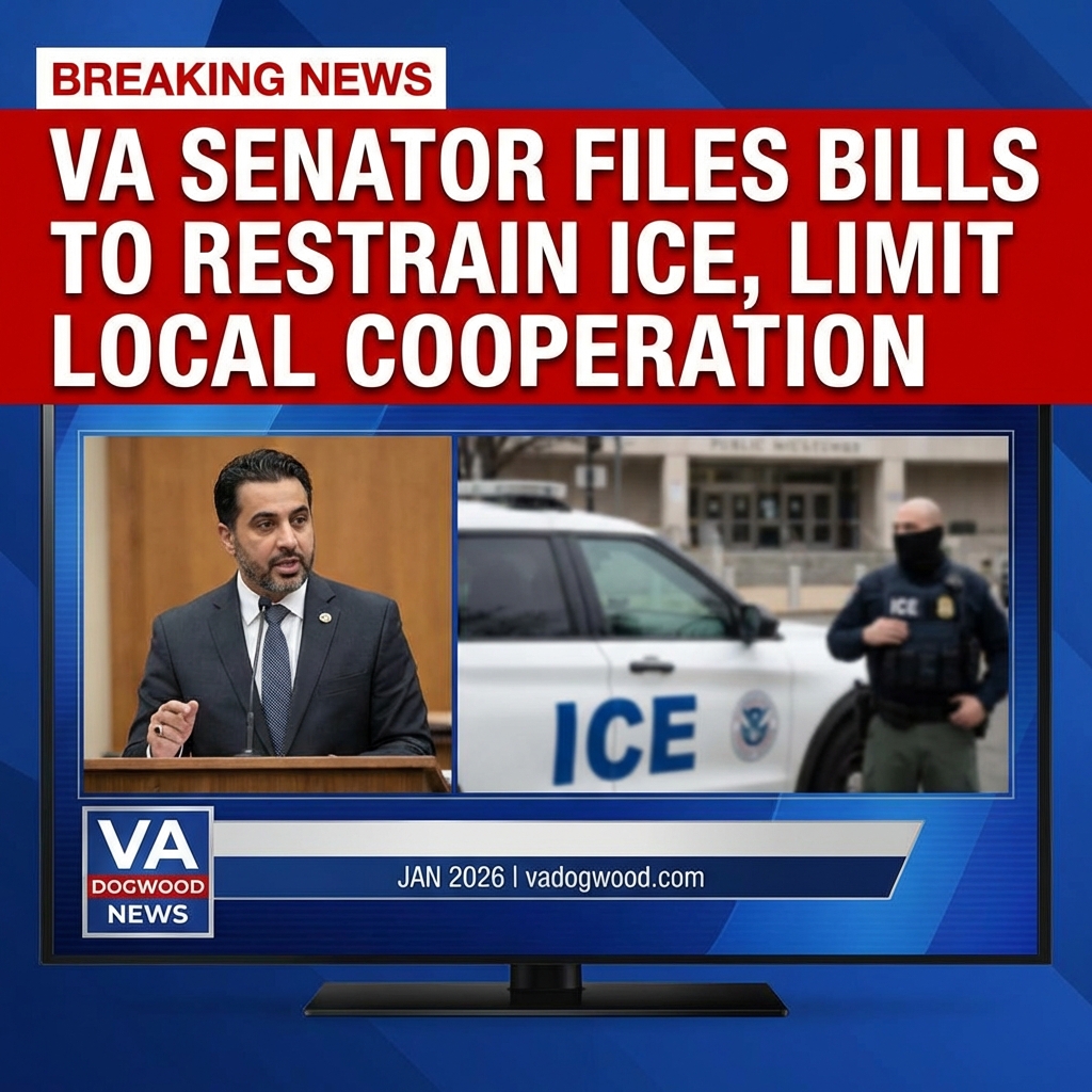 <p>Virginia state Senator Saddam Azlan Salim filed three bills in January 2026 aimed at curbing ICE activity and limiting local cooperation with federal immigration enforcement. SB351 would bar certain civil immigration arrests in and around courthouses; SB352 would restrict law-enforcement facial coverings; and SB783 would place conditions on 287(g)-style agreements, prohibit schools and health providers from sharing immigration data without judicial warrants, and limit use of state or local funds for enforcement. Salim said the measures respond to recent ICE arrests and mask‑wearing by agents and aim to protect immigrant communities’ access to courthouses and services and reduce fear locally. (<a href="https://vadogwood.com/2026/01/27/virginia-democrat-looks-to-restrain-ice-operations-in-state/?utm_source=openai">vadogwood.com</a>)</p>