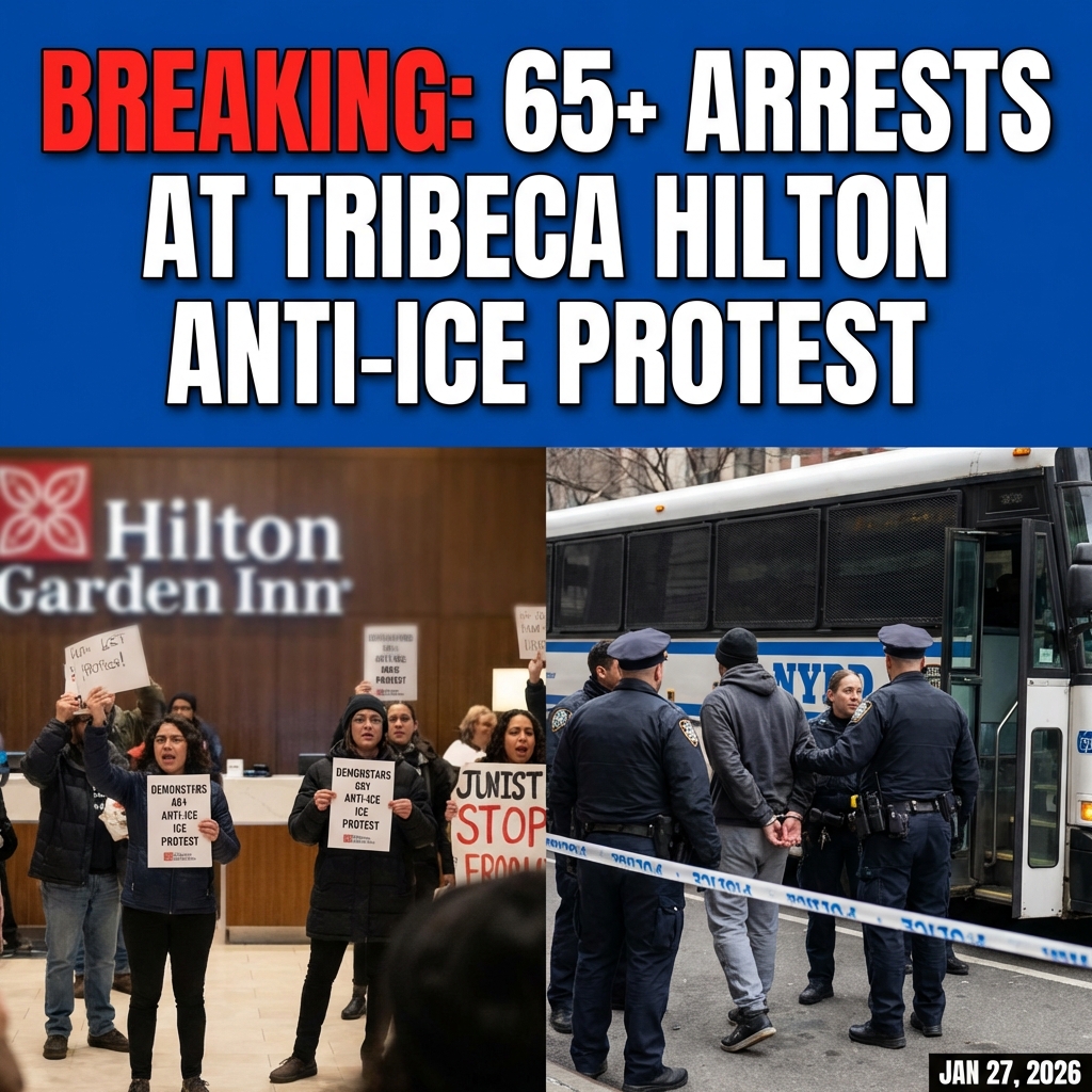 <p>On January 27, 2026, dozens of anti‑ICE protesters occupied the lobby of the Hilton Garden Inn in Tribeca, Manhattan, accusing the hotel of housing federal immigration agents after two fatal ICE-related shootings in Minneapolis. (<a href="https://abc7ny.com/post/anti-ice-protest-breaks-hilton-garden-inn-hotel-tribeca-least-66-people-arrested-sources-say/18488392/?utm_source=openai">abc7ny.com</a>) Police ordered the crowd to disperse for 45 minutes before the NYPD Strategic Response Group began making arrests; officers used zip ties and escorted detainees to buses. (<a href="https://gvwire.com/2026/01/28/dozens-arrested-after-anti-ice-protest-at-a-manhattan-hilton/?utm_source=openai">gvwire.com</a>) Authorities reported 65–66 people arrested, most issued summonses for trespassing and disorderly conduct. (<a href="https://www.amny.com/police-fire/anti-ice-protesters-arrested-hilton-protest-manhattan/?utm_source=openai">amny.com</a>) Demonstrators chanted, removed coats to reveal “Abolish ICE” shirts, and said the action aimed to pressure hotels and spotlight protests. (<a href="https://www.amny.com/police-fire/anti-ice-protesters-arrested-hilton-protest-manhattan/?utm_source=openai">amny.com</a>) Hotel and DHS comment was limited. (<a href="https://abcnews.go.com/US/wireStory/dozens-protesters-arrested-hotel-manhattan-sit-immigration-crackdown-129621065?utm_source=openai">abcnews.go.com</a>)</p>