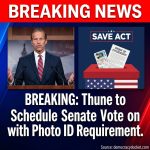 <p>Senate Majority Leader John Thune announced that an updated Safeguard American Voter Eligibility (SAVE) Act will be brought to the Senate floor and amended to require photo identification as well as documentary proof of U.S. citizenship to vote in federal elections. Thune said the bill, which the House passed in April 2025, is being “fixed” to add a photo‑ID requirement and that he will schedule a vote. Advocates warn the measure could complicate mail‑in voting and voter registration; critics say it would disenfranchise many voters. Passage is uncertain because Senate Democrats can block the bill under the 60‑vote filibuster and Republicans. (<a href="https://www.democracydocket.com/news-alerts/gop-senate-leader-save-act-vote-coming-im-for-it/?utm_source=openai">democracydocket.com</a>)</p>
