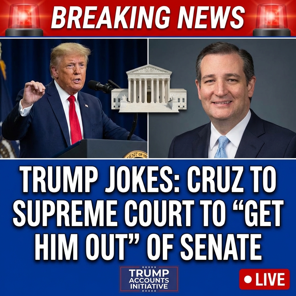 <p>President Donald Trump on January 28, 2026, joked he could nominate Sen. Ted Cruz to the U.S. Supreme Court, calling Cruz a “brilliant legal mind” and saying Democrats and Republicans would confirm him just to “get him the hell out” of the Senate. (<a href="https://www.newsmax.com/newsfront/ted-cruz-donald-trump-supreme-court/2026/01/28/id/1243945/?utm_source=openai">newsmax.com</a>) Trump made the remarks while promoting his “Trump Accounts” initiative; Cruz was present and smiled. (<a href="https://www.houstonchronicle.com/politics/texas-take/article/donald-trump-says-get-ted-cruz-supreme-court-21320121.php?utm_source=openai">houstonchronicle.com</a>) Cruz’s office and recent interviews say he does not want a judicial post, preferring political work. (<a href="https://www.cbsnews.com/texas/news/texas-sen-ted-cruz-says-he-does-not-want-us-supreme-court-job/?utm_source=openai">cbsnews.com</a>) Trump had previously listed Cruz among potential high‑court picks, fueling renewed speculation. (<a href="https://www.cnbc.com/2020/09/09/trump-adds-ted-cruz-and-tom-cotton-to-supreme-court-shortlist.html?utm_source=openai">cnbc.com</a>)</p>