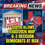 <p>Today the U.S. Supreme Court, in a 6–3 decision, allowed Texas’s controversial 2026 congressional map to stand for the 2026 elections, staying a lower court’s order that had blocked the map as a likely racial gerrymander. The map, drawn in 2025 and signed by Gov. Greg Abbott, is engineered to net Republicans five additional House seats and reshape several urban districts. The ruling clears the way for the new lines to be used while litigation continues, putting vulnerable Democrats — including Reps. Jasmine Crockett and Al Green — at risk of losing their seats. The three liberal justices dissented strongly. (<a href="https://www.washingtonpost.com/politics/2025/12/04/supreme-court-redistricting-texas-trump/038a2fd2-d166-11f0-92cb-561ee4e6a771_story.html?utm_source=openai">washingtonpost.com</a>)</p>