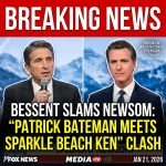 <p>Treasury Secretary Scott Bessent slammed California Governor Gavin Newsom at the World Economic Forum in Davos on January 21, 2026, calling him “Patrick Bateman meets Sparkle Beach Ken.” (<a href="https://www.mediaite.com/politics/scott-bessent-slams-gavin-newsom-for-being-a-cross-between-american-psycho-and-a-ken-doll/">mediaite.com</a>) He labeled Newsom “economically illiterate,” blamed California’s outward migration, budget shortfalls and homelessness, and quipped the governor had a “brain the size of a walnut.” (<a href="https://www.foxnews.com/politics/bessent-mocks-newsom-davos-patrick-bateman-meets-sparkle-beach-ken">foxnews.com</a>) Bessent warned Newsom’s suggestion to withhold federal tax payments would amount to criminal tax evasion and cautioned payroll officials about personal liability. (<a href="https://www.newsweek.com/scott-bessent-accuses-gavin-newsom-threatening-tax-evasion-2082557">newsweek.com</a>) The clash, sparked by Newsom’s earlier online jabs and a kneepad stunt in Davos, escalates tensions between the governor and the Treasury and national politics. (<a href="https://www.mediaite.com/politics/scott-bessent-slams-gavin-newsom-for-being-a-cross-between-american-psycho-and-a-ken-doll/">mediaite.com</a>)</p>