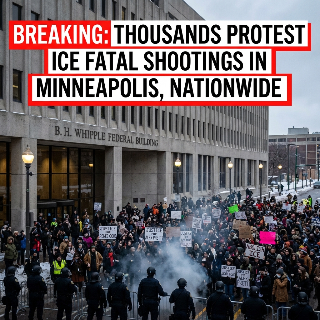 <p>Thousands rallied in Minneapolis this month against ICE after two fatal shootings by federal agents — the January 7 killing of Renée Good and the January 24 killing of Alex Pretti — sparking local and nationwide demonstrations. At the B.H. Whipple Federal Building, protesters blocked access roads and refused dispersal orders, prompting law enforcement warnings and arrests as deputies sought to clear the area. Organizers called for strikes and citywide shutdowns, citing Operation Metro Surge and demanding accountability. The Justice Department opened a civil‑rights inquiry as similar protests spread to New York, Los Angeles and other cities, and continued nationwide. (<a href="https://www.washingtonpost.com/nation/2026/01/30/minneapolis-protests-ice/?utm_source=openai">washingtonpost.com</a>)</p>