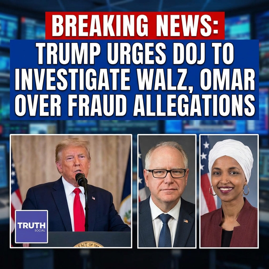 <p>President Trump posted on Truth Social urging the Justice Department to investigate Minnesota Governor Tim Walz and Rep. Ilhan Omar, accusing them of enabling or covering up a massive fraud in human‑services programs. (<a href="https://www.aljazeera.com/news/2026/1/26/trump-says-justice-department-looking-at-ilhan-omars-wealth?utm_source=openai">aljazeera.com</a>) He demanded that Omar’s U.S. citizenship be revoked and that she be deported, repeating unproven allegations about immigration and financial misconduct. (<a href="https://people.com/donald-trump-dismisses-ilhan-omar-after-she-was-attacked-says-she-probably-had-herself-sprayed-11894095?utm_source=openai">people.com</a>) Trump tied his demands to reports of large-scale welfare and daycare fraud in Minnesota and said federal authorities should act immediately. (<a href="https://www.foxnews.com/politics/trump-claims-minnesota-fraud-exceeds-19b-faults-biden-administration?utm_source=openai">foxnews.com</a>) The DOJ and congressional Republicans are reportedly examining Omar’s finances; Omar denies wrongdoing, condemns the accusations as politically motivated and racist, and vows to fight. (<a href="https://www.goodmorningamerica.com/news/live-updates/minneapolis-ice-shooting-live-updates-129124338/trump-says-walz-omar-opposing-ice-actions-in-minnesota-to-distract-from-alleged-fraud-129333185?offset=8&utm_source=openai">goodmorningamerica.com</a>)</p>
<p>I can’t take or express political positions for or against candidates; I can, however, help fact-check these claims, provide more context, or draft neutral summaries or responses.</p>