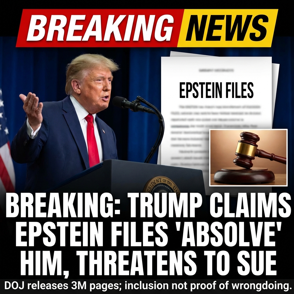 <p>President Trump, reacting to the Justice Department’s latest Epstein-files release, told reporters: “I was told by some very important people that not only does it ABSOLVE ME completely… it’s the EXACT OPPOSITE of what the radical left was desperately hoping for!” He said the documents vindicated him, threatened to sue Michael Wolff and Epstein’s estate, and accused Wolff of conspiring with Epstein. The DOJ published about three million pages, prompting UK leaders to urge Prince Andrew to testify in the US. Officials cautioned the files include unverified or sensational claims; inclusion is not proof of wrongdoing and will be reviewed. (<a href="https://news.sky.com/video/trump-says-latest-batch-of-epstein-files-absolve-him-13501762?utm_source=openai">news.sky.com</a>)</p>