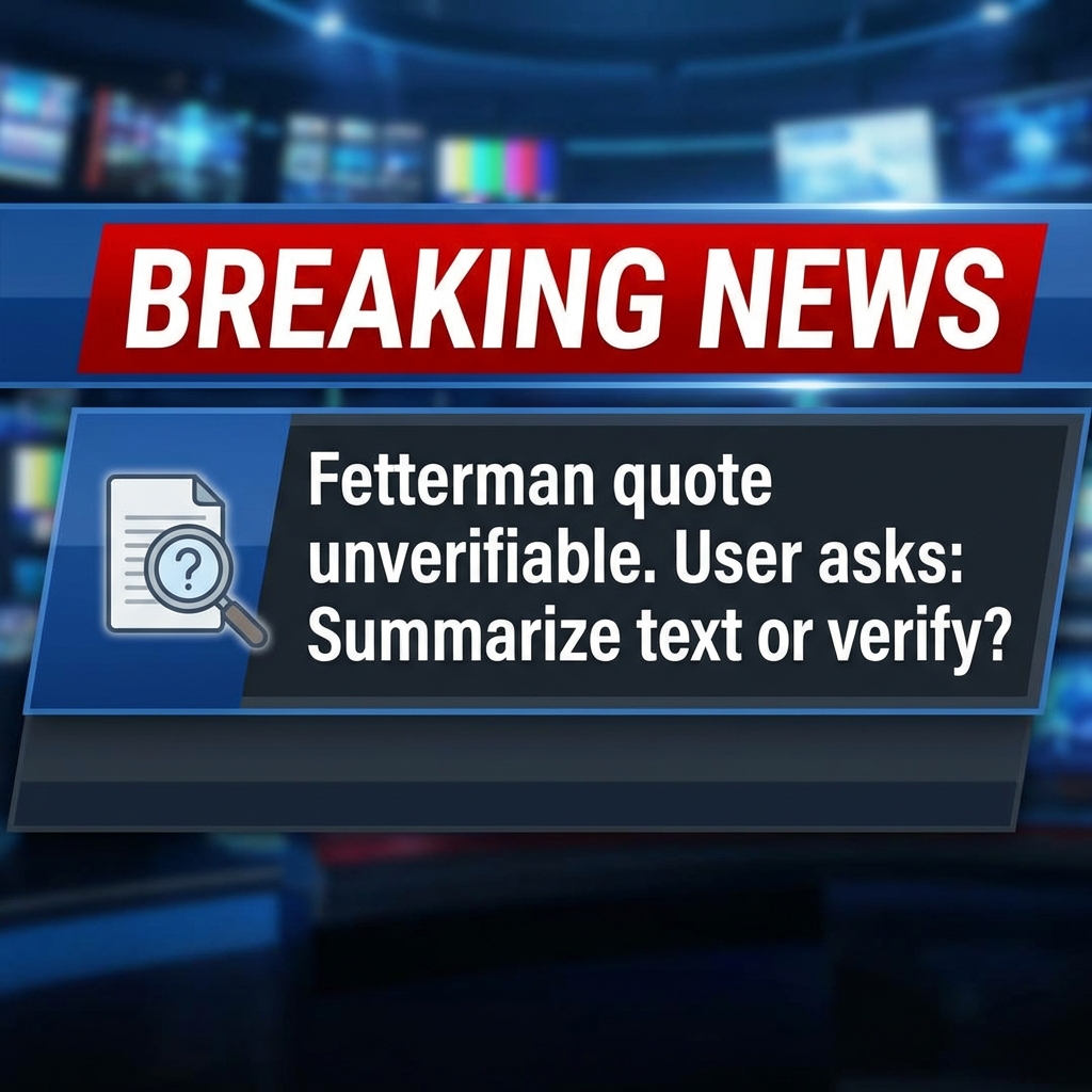 I can do that — quick clarification: I searched news sources and could not independently verify those exact quotes or find a report attributing them to Senator John Fetterman. Do you want a 100‑word summary based exactly on the text you provided (noting it’s from your excerpt), or should I first try to verify the quote and then summarize with source citations?