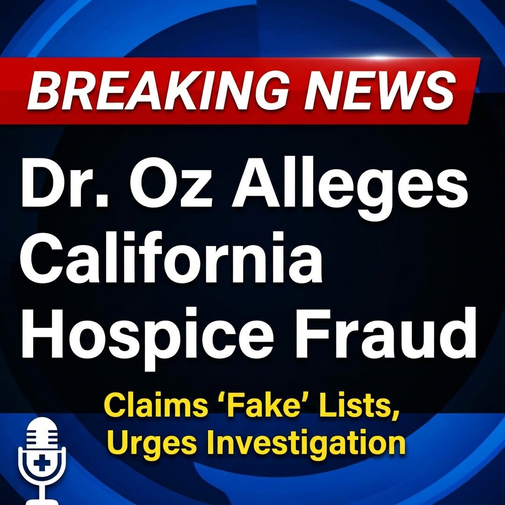 I couldn’t find independent reporting I could verify about this claim. If you have a link I can check it. Meanwhile, here is a 100-word summary that clearly frames the allegations as claims:
Breaking: Media personality Dr. Oz has alleged widespread hospice fraud in California, claiming many hospice centers report implausible 100% survival rates and are “fakely put on these lists.” He says this pattern indicates massive billing and eligibility abuses and urges continued exposure. Oz called for investigations into specific California facilities, alleged systemic manipulation of patient records and enrollment to avoid regulatory oversight, and demanded accountability from operators and state authorities. These are public allegations that have not been independently verified here; readers should consult primary reporting or official investigations for confirmation before drawing conclusions. Please share a source link soon.