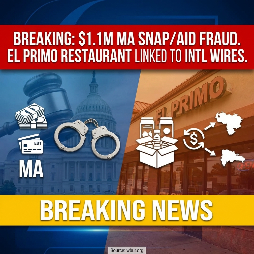 <p>Four people were charged in a Massachusetts federal case accused of using more than 100 stolen identities to fraudulently obtain about $440,000 in SNAP benefits and over $700,000 in pandemic unemployment aid—roughly $1.1 million total—then buying bulk food for El Primo restaurant in Leominster, selling meals for profit and wiring proceeds to individuals in Venezuela and the Dominican Republic. Prosecutors say counterfeit IDs, fake EBT cards and records were seized; two of the accused are Venezuelan nationals. Rhode Island officials detected the scheme in June 2024 during an audit; arrests and initial court appearances occurred in Worcester in early February 2026. (<a href="https://www.wbur.org/news/2026/02/03/snap-benefit-fraud-el-primo-restaurant">wbur.org</a>)</p>
