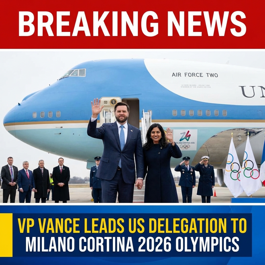 <p>Vice President J.D. Vance boarded Air Force Two bound for Milan, Italy, leading the U.S. presidential delegation to the Milano Cortina 2026 Winter Olympics. He is accompanied by Second Lady Usha Vance and officials including Secretary of State Marco Rubio and Ambassador Tilman Fertitta, plus several former Olympic champions. The group will attend the February 6 opening ceremony, which will feature a first‑of‑its‑kind Parade of Nations staged across Milan and mountain venues. President Donald Trump is not part of the delegation. The Vances are representing the United States on the international stage as Americans gear up to watch the Games. </p>
<p>Sources: (<a href="https://www.reutersconnect.com/item/us-vice-president-jd-vance-boards-air-force-two-for-the-milano-cortina-2026-winter-olympics/dGFnOnJldXRlcnMuY29tLDIwMjY6bmV3c21sX1JDMkJGSkFCMk85VQ?utm_source=openai">reutersconnect.com</a>)</p>
