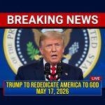 President Donald Trump stunned the nation by announcing that America will re-dedicate itself to God on May 17, 2026. In a televised statement he declared, “We’re going to rededicate America as one nation under God,” calling for renewed public faith and national unity. The surprising announcement, widely characterized as a bold religious move by a sitting or prospective leader, prompted swift reactions from political allies, religious groups, civil liberties advocates, and opponents who raised constitutional and pluralism concerns. Plans for the ceremony, expected participants, and federal involvement were not yet detailed as officials said logistics would be announced soon publicly.
