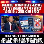 <p>President Trump urged Republicans to pass the SAVE America Act, calling for strict voter safeguards including mandatory photo ID at the ballot, documentary proof of U.S. citizenship to register (and in some versions to vote), and a near‑ban on universal mail voting except for illness, military service, disability or travel. Proponents like Sen. Jim Banks say the bill restores confidence in elections; critics warn it would block millions from registering or voting and federalize election rules. The measure passed the House in 2025 but stalled in the Senate, and its backers are pressing renewed action this week in February 2026. (<a href="https://www.banks.senate.gov/news/press-releases/senator-banks-calls-for-passage-of-save-america-act/?utm_source=openai">banks.senate.gov</a>)</p>