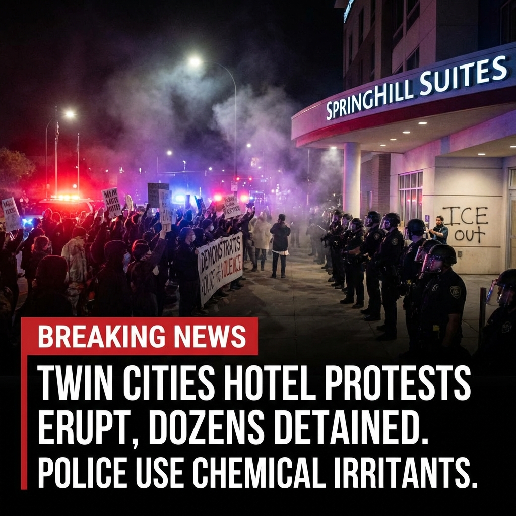 <p>Protests targeted hotels across the Twin Cities where federal immigration agents were believed to be staying, with demonstrators chanting, banging on doors and spray‑painting “ICE out.” (<a href="https://www.theguardian.com/p/x48k5j?utm_source=openai">theguardian.com</a>) Police declared unlawful assemblies and detained dozens—Maple Grove police arrested 26 at a SpringHill Suites protest and Minneapolis officers cited about 30 outside a Canopy by Hilton. (<a href="https://www.fox6now.com/news/ice-minnesota-latest-updates-jan-27-2026?utm_source=openai">fox6now.com</a>) Officers and federal agents used chemical irritants and made arrests after some participants allegedly threw objects and caused property damage. (<a href="https://www.theguardian.com/p/x48k5j?utm_source=openai">theguardian.com</a>) Border czar Tom Homan traveled to Minnesota to coordinate Operation Metro Surge and urged local cooperation with ICE. (<a href="https://www.washingtonpost.com/immigration/2026/02/04/minneapolis-ice-cbp-homan-immigration-officers/?utm_source=openai">washingtonpost.com</a>) Hotels reported canceled reservations amid the unrest this week. (<a href="https://www.theguardian.com/us-news/2026/jan/05/ice-hilton-minneapolis?utm_source=openai">theguardian.com</a>)</p>