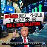 <p>President Trump celebrated the Dow Jones Industrial Average topping 50,000 on Feb. 6, 2026, and publicly challenged experts who had doubted the milestone. Markets surged more than 1,200 points as chip and tech stocks—led by Nvidia, AMD and Broadcom—rallied on hopes of lower interest rates and massive corporate AI spending. The Dow closed above 50,000 for the first time after intraday trading crossed the threshold. Trump posted a congratulatory message on his social platform and framed the advance as vindication of his economic policies, pointing to tariffs and deregulation as drivers of the record close. (<a href="https://www.washingtonpost.com/business/2026/02/06/stock-market-hits-all-time-high-dow-closes-above-50000/?utm_source=openai">washingtonpost.com</a>)</p>
