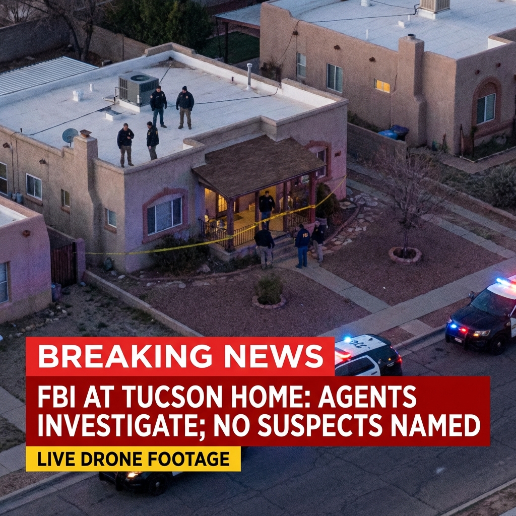 <p>Drone footage shows FBI agents and investigators at the Tucson home of 84‑year‑old Nancy Guthrie, mother of NBC’s Savannah Guthrie, after authorities say she was taken from the house over the weekend. (<a href="https://www.foxnews.com/video/6388902739112">foxnews.com</a>) Video circulating from news crews appears to show personnel on the roof and an agent removing an object tied to a wire, though officials have not publicly described the item. (<a href="https://www.foxbusiness.com/video/6388902739112">foxbusiness.com</a>) Pima County sheriff and FBI are investigating; blood on the porch matched Guthrie’s DNA and several media outlets received purported ransom notes. No suspects have been named, and the family has urged anyone with information to immediately contact investigators. (<a href="https://apnews.com/article/b08641c7ba3f5258916eeeb1ecd7435a?utm_source=openai">apnews.com</a>)</p>