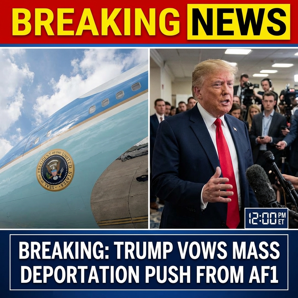 <p>President Trump told reporters aboard Air Force One that his administration will deport undocumented immigrants en masse, saying “get them all out” and that enforcement will concentrate on criminals. He claimed there are “probably 20 or 25 million” undocumented people in the U.S., repeated that many are murderers, and framed the effort as keeping his campaign promise. The remarks, made during an exchange with reporters on board, signal an intensified removal push and echoed earlier administration crackdowns and deportation operations. Civil liberties groups and some local officials have criticized past mass‑deportation plans as unlawful and chaotic, and legal experts warn. (<a href="https://www.presidency.ucsb.edu/documents/remarks-exchange-with-reporters-aboard-force-one-en-route-tokyo-japan?utm_source=openai">presidency.ucsb.edu</a>)</p>