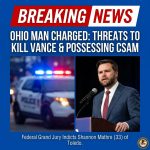 <p>A federal grand jury indicted 33‑year‑old Shannon Mathre of Toledo, Ohio, after U.S. Secret Service agents arrested him on Feb. 6 for allegedly threatening to “find out where he (the vice president) is going to be and use my M14 automatic gun and kill him,” Vice President J.D. Vance. (<a href="https://www.investing.com/news/world-news/ohio-man-charged-over-threat-to-kill-jd-vance-us-justice-department-says-4492247?utm_source=openai">investing.com</a>) Prosecutors say agents discovered multiple digital files of child sexual abuse material while investigating the threat, and charged Mathre with making threats under 18 U.S.C. §871(a) and with receipt, distribution and possession of CSAM dated Dec. 31, 2025–Jan. 21, 2026. He remains in custody now pending a Feb. 11 detention hearing. (<a href="https://www.investing.com/news/world-news/ohio-man-charged-over-threat-to-kill-jd-vance-us-justice-department-says-4492247?utm_source=openai">investing.com</a>)</p>