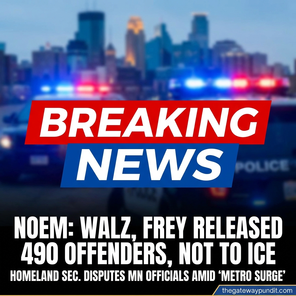 <p>Homeland Security Secretary Kristi Noem said in a televised interview that Minneapolis Mayor Jacob Frey and Minnesota Governor Tim Walz have released 490 violent offenders from local jails instead of turning them over to ICE. Noem described the group as homicide suspects, sexual offenders and drug traffickers and urged local officials to “give us the criminals you have in jail,” saying those people were put back on the streets rather than transferred for deportation. The claim was made amid the administration’s Operation Metro Surge and has circulated widely in media and social posts; local officials dispute federal characterizations of cooperation. (<a href="https://www.thegatewaypundit.com/2026/01/secretary-noem-gov-walz-mayor-frey-have-released/?utm_source=openai">thegatewaypundit.com</a>)</p>