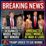 <p>Breaking: Democrats on the House Oversight Committee released a trove of photos from Jeffrey Epstein’s files that included an image of President Trump standing with women whose faces were redacted. On MSNBC’s Ana Cabrera show a legal analyst suggested the redactions “suggest” the women could be minors or survivors — a claim critics say was false. Reporting afterward found the unredacted photo showed Hawaiian Tropic models at a Mar-a-Lago event in the late 1990s who said they were adults. Social media and conservative commentators urged Trump to sue MSNBC and circulated a poll asking whether he should do so now. (<a href="https://www.mediaite.com/politics/trump/ms-nows-legal-expert-incorrectly-claims-trump-picture-suggests-he-is-with-minors-and-or-survivors-of-jeffrey-epstein/?utm_source=openai">mediaite.com</a>)</p>
