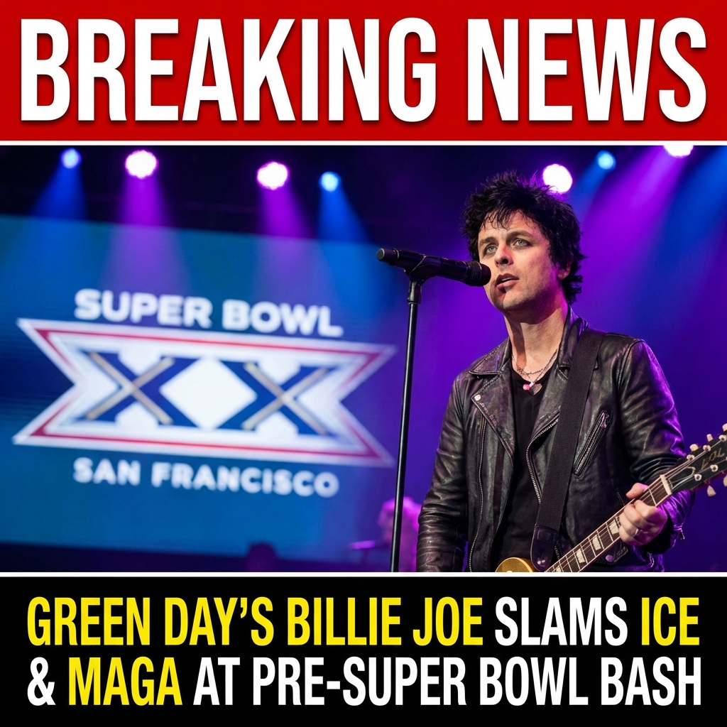 <p>At a pre–Super Bowl party in San Francisco on February 6, 2026, Green Day frontman Billie Joe Armstrong delivered a politically charged set, urging ICE agents to “quit that shitty-ass job” and warning that Trump-era figures would “drop you like a bad habit.” He altered lyrics live—changing a line in “Holiday” to “the representative from Epstein Island has the floor”—and updated other verses to criticize MAGA figures. The remarks, made at a Spotify/FanDuel pregame event ahead of Green Day’s Super Bowl opening performance, were widely shared online and reported by major outlets. Reactions were mixed across the political spectrum. (<a href="https://www.forbes.com/sites/laurasirikul/2026/02/08/green-day-calls-on-ice-to-quit-their-jobs-at-super-bowl-pregame-party/?utm_source=openai">forbes.com</a>)</p>
