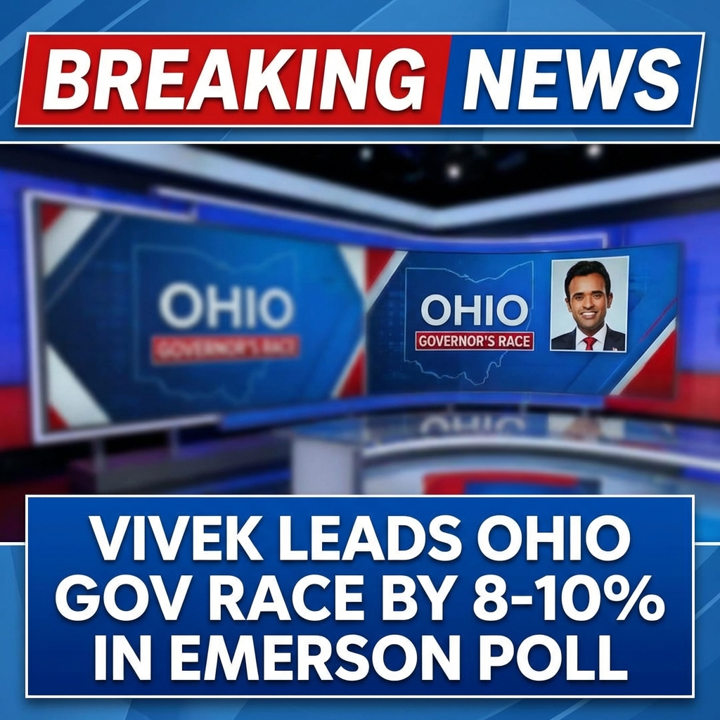 <p>A new Emerson College survey (Aug. 18–19, 2025) shows Vivek Ramaswamy leading the Ohio governor’s race by eight points over Democrat Tim Ryan (49%–41%) and by ten points over Democrat Amy Acton (49%–39%). The poll of 1,000 active registered voters has a credibility interval ±3 points. Ramaswamy — the former presidential candidate backed by former President Donald Trump and the Ohio GOP — has surged early after rivals like AG Dave Yost exited the primary. Pollsters caution these are early, name-recognition-driven numbers that could change before the 2026 primary and general elections. Voters remain closely divided across suburbs, women, and independents’ preferences. (<a href="https://www.newsmax.com/newsfront/jon-husted-sherrod-brown-ohio/2025/08/22/id/1223574?utm_source=openai">newsmax.com</a>)</p>