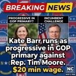 <p>Kate Barr, a lifelong North Carolina Democrat who recently changed her registration to run in the Republican primary for the 14th Congressional District, has acknowledged on camera that she is not a traditional GOP member and is running as a progressive within the Republican primary to challenge incumbent Rep. Tim Moore. Barr says the switch responds to gerrymandering and closed primaries that make general elections uncompetitive; her platform highlights fair maps, a $20 minimum wage, and tax relief for the first $100,000 of income. Republican officials call her bid a stunt; the upcoming primary is March 3, 2026. (<a href="https://www.theassemblync.com/news/politics/elections/kate-barr-tim-moore-republican-gerrymandering/">theassemblync.com</a>)</p>