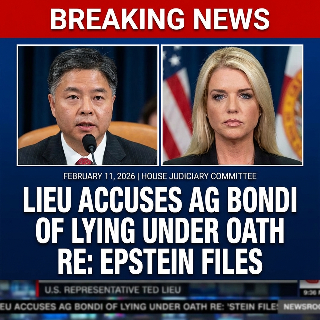 <p>On February 11, 2026, Rep. Ted Lieu accused Attorney General Pam Bondi of lying under oath during a heated House Judiciary Committee hearing, after showing video and documents from the DOJ’s recently released Epstein files. (<a href="https://www.axios.com/2026/02/11/bondi-doj-congress-epstein-lying?utm_source=openai">axios.com</a>) Lieu cited a witness statement to the FBI’s National Threat Operations Center — allegedly from a limo driver who claimed to overhear incriminating remarks and said a woman later died — and urged the DOJ to interview the witness. (<a href="https://www.indy100.com/news/pam-bondi-epstein-ted-lieu?utm_source=openai">indy100.com</a>) Bondi, defending President Trump and denying evidence of criminality, snapped, “Don’t you ever accuse me of a crime,” and faced calls from Democrats for her resignation. (<a href="https://www.yahoo.com/news/articles/pam-bondi-crashes-she-grilled-015026213.html?utm_source=openai">yahoo.com</a>)</p>