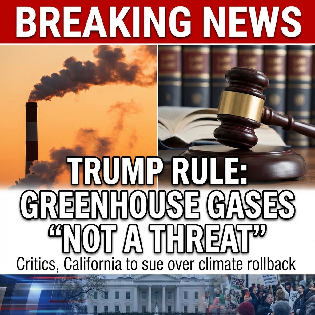 Breaking news: the Trump administration has issued a rule claiming greenhouse gases are not a threat to public health, a conclusion critics say unlawfully favors the oil industry. Legal experts and environmental groups argue the determination violates federal law and ignores scientific evidence linking emissions to respiratory, cardiovascular, and climate harms. California announced it will sue, pledging a legal challenge to block what state officials call a lawless rollback driven by industry pressure. Advocates warn the move would undermine air quality protections, hinder climate action, and increase health risks for vulnerable communities nationwide. Court fight could shape national climate policy.