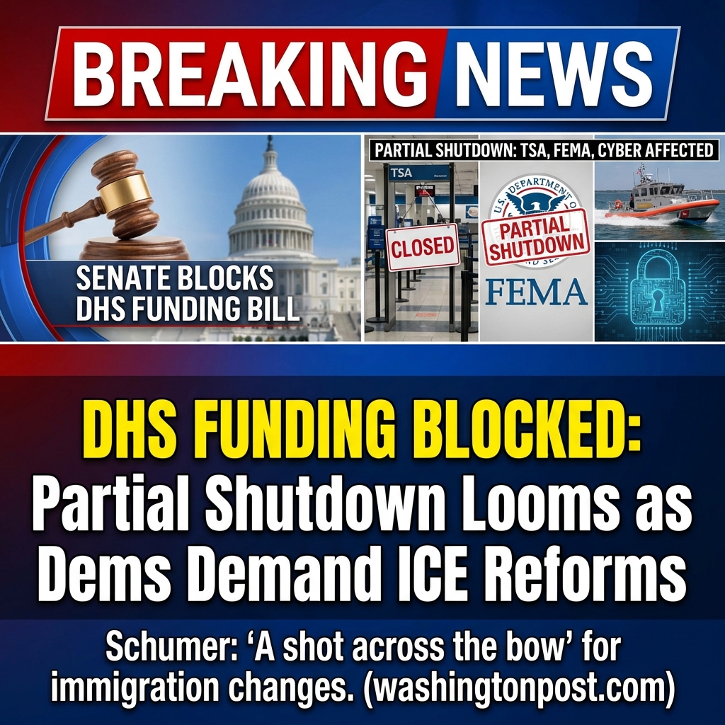<p>Senate Democrats blocked a Department of Homeland Security funding bill on Feb. 12, forcing a partial shutdown set to begin at 12:01 a.m. Saturday that would furlough or curtail TSA, FEMA, the Coast Guard and portions of federal cybersecurity operations. Democrats said the move pressures Republicans for immigration-reform measures after recent deadly ICE operations, demanding body cameras, identification rules and limits on enforcement near sensitive sites. Schumer called the votes “a shot across the bow” at Republicans. ICE and Customs and Border Protection should continue operating because they already received separate funding, while other DHS functions will be disrupted nationwide. (<a href="https://www.washingtonpost.com/politics/2026/02/12/congress-homeland-security-shutdown/?utm_source=openai">washingtonpost.com</a>)</p>