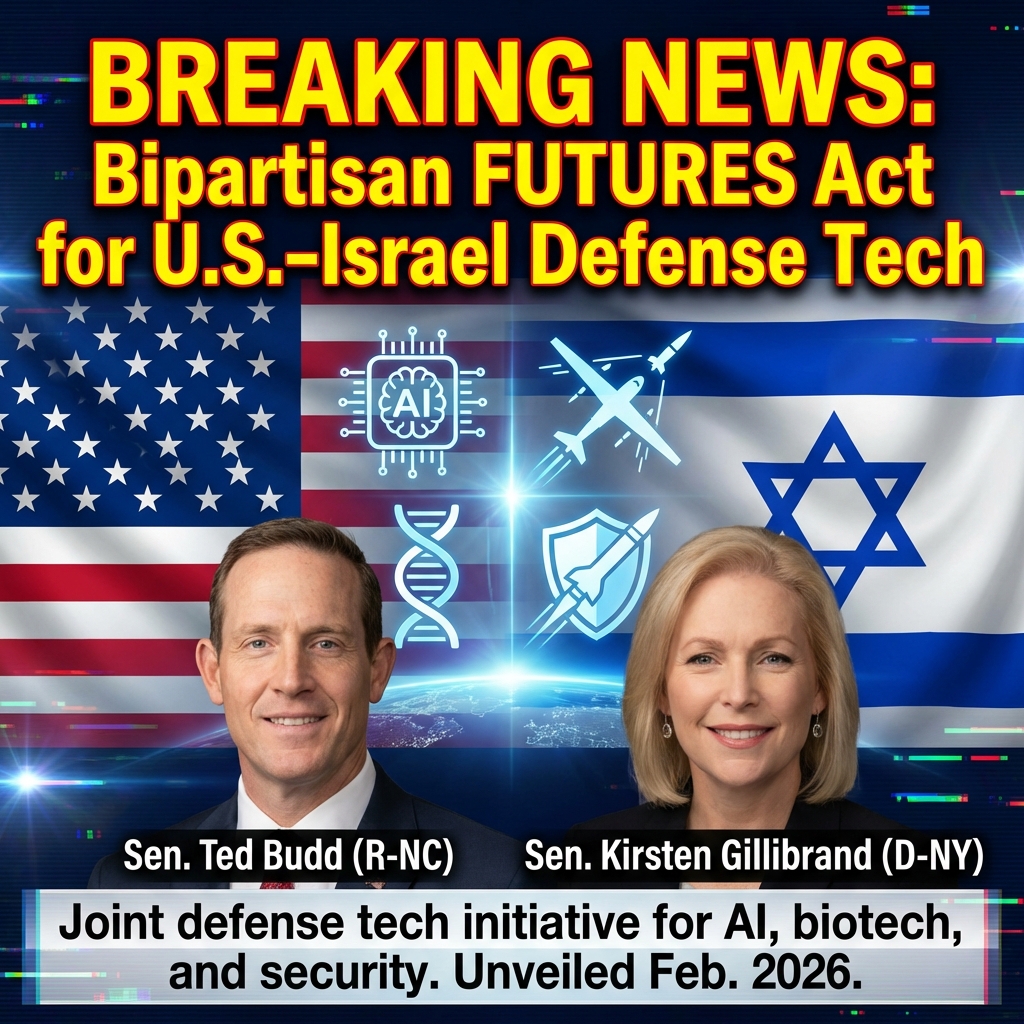 <p>Sen. Ted Budd (R‑NC) and Sen. Kirsten Gillibrand (D‑NY) introduced the U.S.–Israel FUTURES Act (United States‑Israel Framework for Upgraded Technologies, Unified Research, and Enhanced Security Act of 2026), a bicameral effort unveiled Feb. 12–13, 2026. The bill would create a U.S.–Israel Defense Technology Cooperation Initiative to expand and accelerate collaborative research, testing, evaluation and industrial cooperation in emerging technologies — including artificial intelligence, biotechnology, counter‑UAS and missile‑defense systems — using U.S. appropriations. A companion House measure by Reps. Ronny Jackson and Don Davis mirrors the effort, aiming to fast‑track joint investments and operationalize shared technology for American and Israeli forces. (<a href="https://jackson.house.gov/news/documentsingle.aspx?DocumentID=2482">jackson.house.gov</a>)</p>