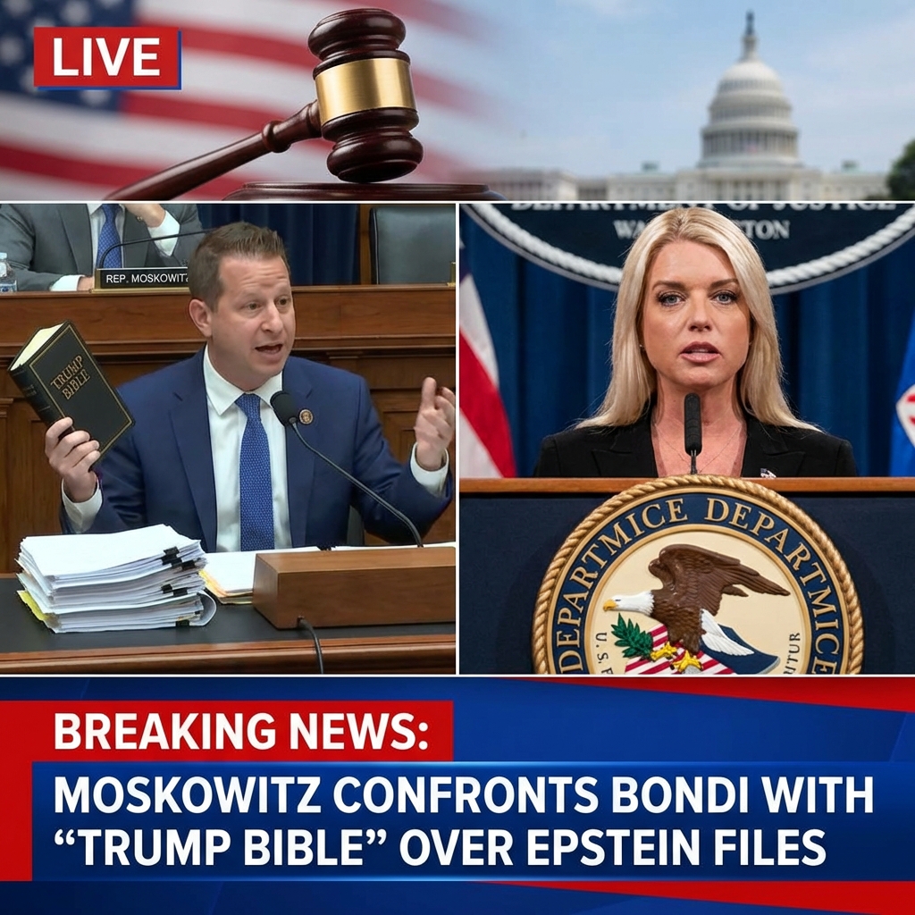 <p>On February 11, 2026, Rep. Jared Moskowitz (D-Fla.) used his five minutes at a House Judiciary Committee hearing for Attorney General Pam Bondi to deride the Justice Department’s handling of the recently released Epstein files, saying, “Trump’s name appears more times in the Epstein files than God’s name appears in the book about God,” while holding up a Bible he dubbed the “Trump Bible.” (<a href="https://www.yahoo.com/news/articles/democrat-begs-pam-bondi-her-195602303.html?utm_source=openai">yahoo.com</a>) He also compared mentions to Harry Potter’s name in that series. (<a href="https://newrepublic.com/post/206491/democrat-jared-moskowitz-pam-bondi-burn-book-insults?utm_source=openai">newrepublic.com</a>) Bondi accused him of mocking the Bible as Democrats pressed her over redactions and exposed victim information in the unredacted files, and criticized her evasiveness. (<a href="https://apnews.com/article/7a40d416451df0ebd487cb021b0a706d?utm_source=openai">apnews.com</a>)</p>