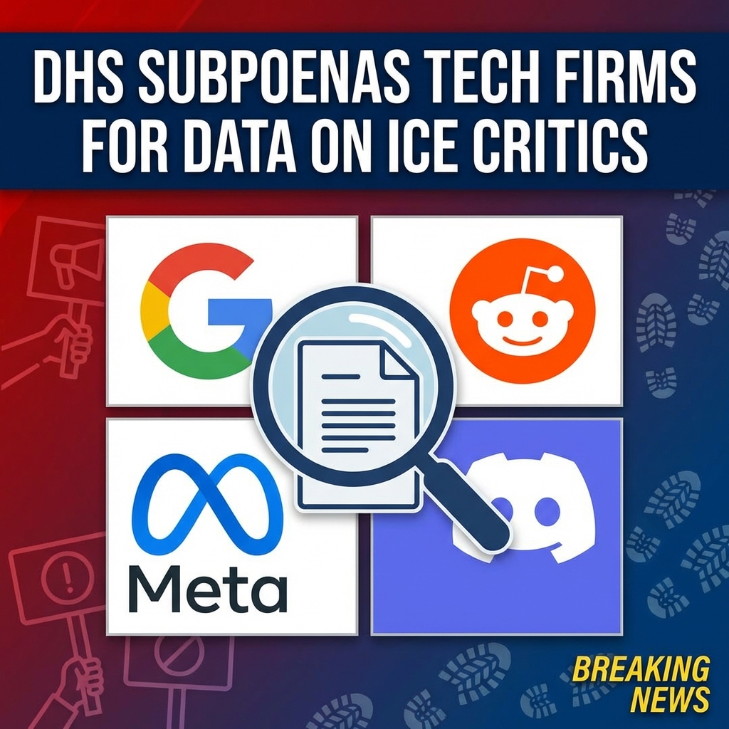 <p>The Department of Homeland Security has sent hundreds of administrative subpoenas to Google, Reddit, Meta and Discord requesting names, email addresses, telephone numbers and identifying data for accounts that track or criticize Immigration and Customs Enforcement (ICE). Reports say subpoenas targeted anonymous pages that reported ICE locations or posted critical content; some companies complied while others alerted users and gave them days to challenge the demands. DHS officials say the requests protect officer safety; civil liberties groups warn the broad subpoenas could chill protected speech and are mounting legal challenges. The New York Times saw two subpoenas to Meta recently. Sources: (<a href="https://techcrunch.com/2026/02/14/homeland-security-reportedly-sent-hundreds-of-subpoenas-seeking-to-unmask-anti-ice-accounts/?utm_source=openai">techcrunch.com</a>)</p>