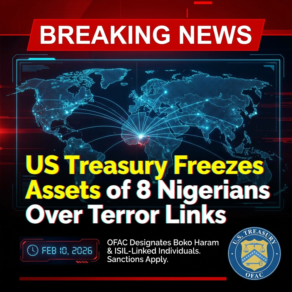<p>On February 10, 2026, the U.S. Treasury’s Office of Foreign Assets Control published a 3,000‑page designation that froze the assets and properties of eight Nigerians accused of links to Boko Haram and the Islamic State of Iraq and Levant (ISIL). The named individuals include Abu Abdullah ibn Umar Al‑Barnawi, Abu Musab Al‑Barnawi, Khaled Al‑Barnawi, Ibrahim Ali Alhassan, Abu Bakr ibn Muhammad Al‑Mainuki, Salih Yusuf Adamu, Babestan Oluwole Ademulero and Nnamdi Benson. The action places their property in U.S. jurisdiction on the Specially Designated Nationals list, bars dealings by U.S. persons under Executive Order 13224, and also cites related cybercrime sanctions. (<a href="https://sanctionssearch.ofac.treas.gov/Details.aspx?id=43637&utm_source=openai">sanctionssearch.ofac.treas.gov</a>)</p>